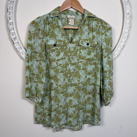 Matilda Jane Blouse Shirt Secret Fields Floral Mint & Olive Womens XS 3/4 Sleeve - Picture 3 of 14